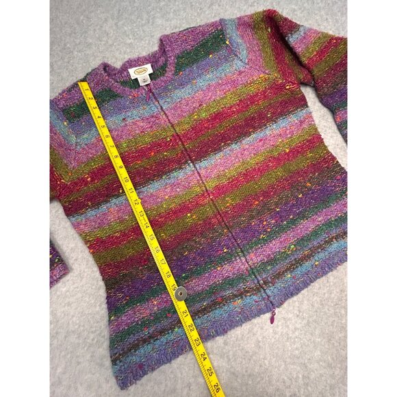 TALBOTS Womens XL VTG Two-Way Zip Cardigan Sweater Multicolor Striped Wool Blend - Picture 7 of 12